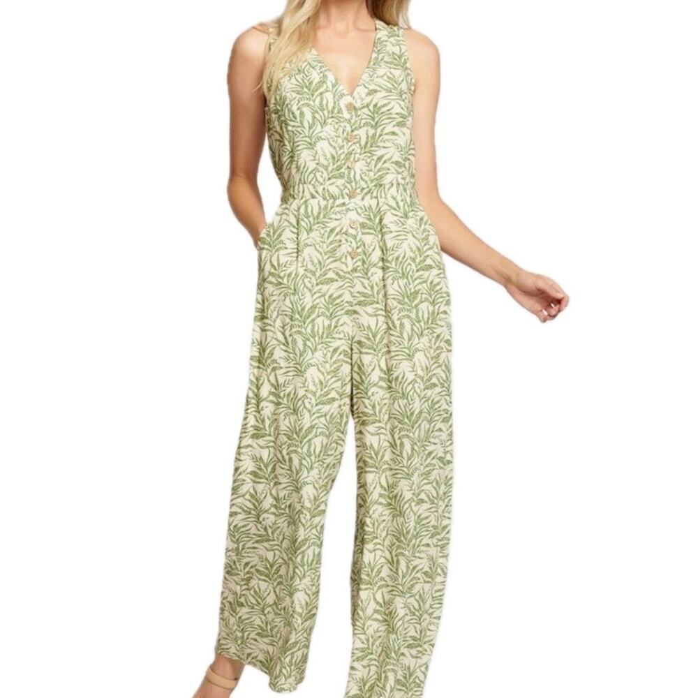 Lost + Wander Natural Cotton Blend Tropical Print Vacation Pure Vida Jumpsuit